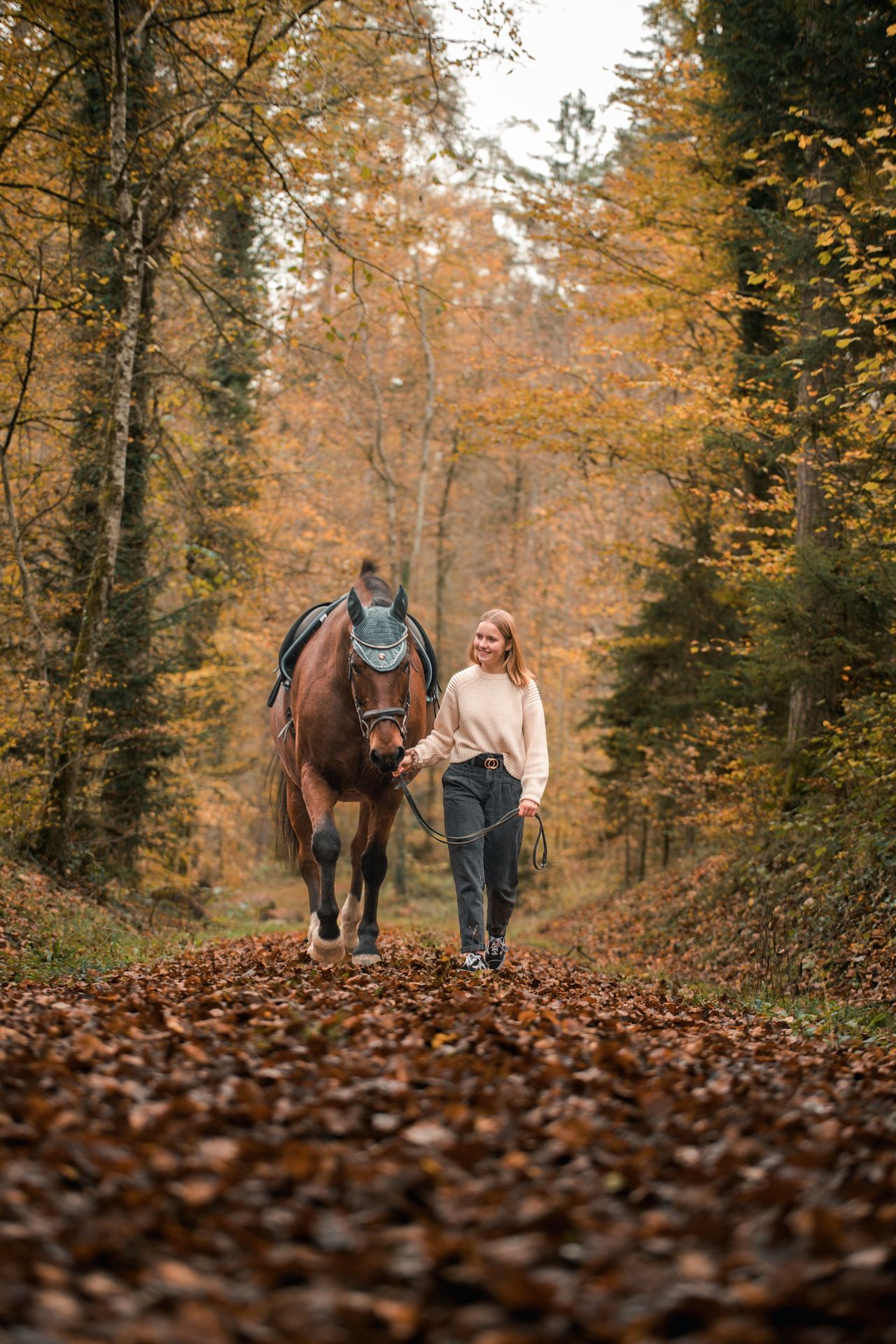 a man walking a horse